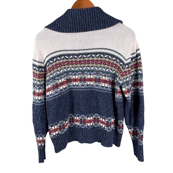 Tiara International Women's Large Full Zip Cardigan Sweater Fair Isle Blue - Picture 2 of 9